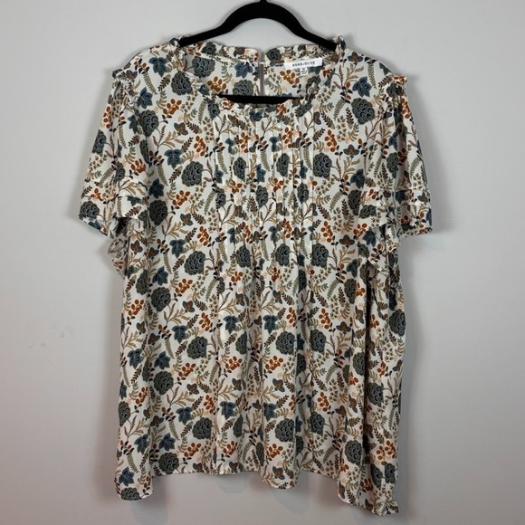 Rose & Olive Tops - Rose & Olive Womens Lightweight Short Sleeve Floral Ruffle Hem Pleated‎ Top 3X